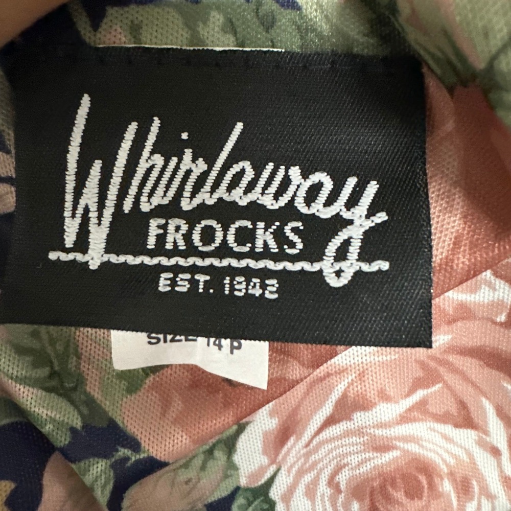 Whirlaway Frocks Dress Womens Size 14P Navy Blue Floral Lace Collar Vintage USA - Picture 5 of 7
